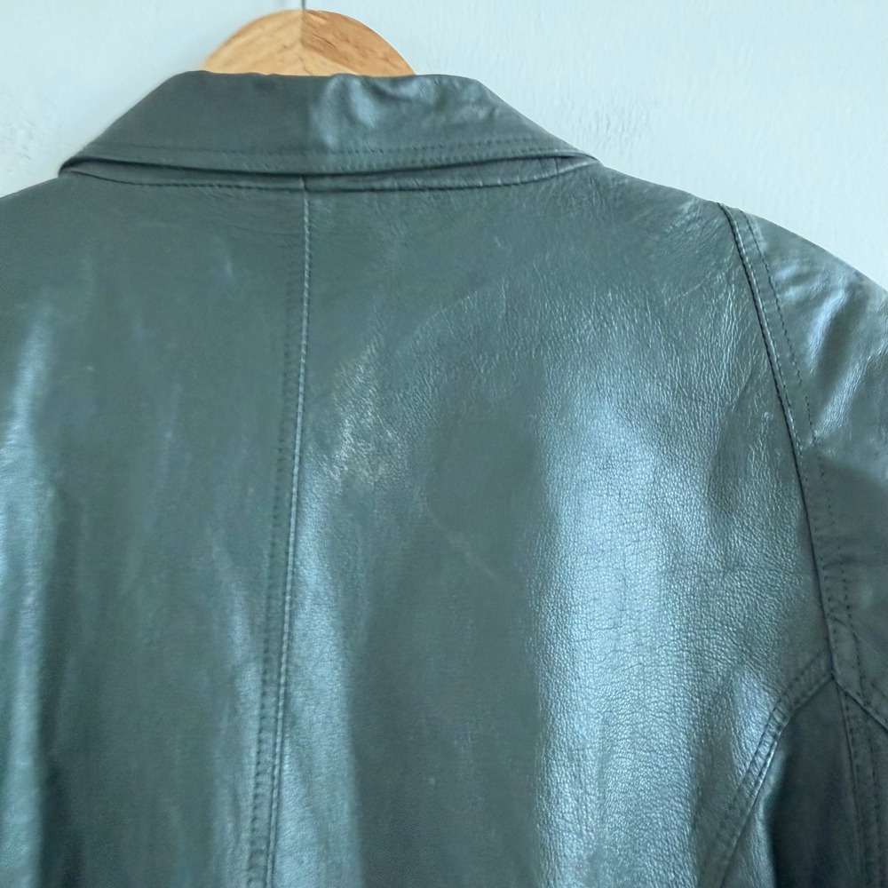 Vintage Maurices Forrest Green Genuine Leather Longline Trench Coat Size Small - Picture 10 of 14